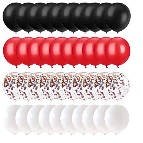 62 Pieces Black Red Confetti Balloons Kit - 12 Inches Black Red White Confetti Balloons with Balloon Ribbon for Baby Shower Birthday Quinceanera