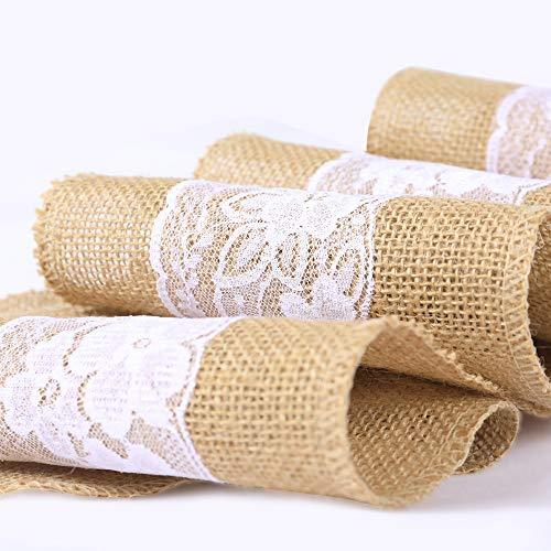 10Pcs Burlap Lace Chair Sashes Hessian Jute Chair Cover Bows Rustic Linen Lace Chair Bows for Wedding Decoration Home Décor (6ââ‚?x 94ââ‚? 10pcs) - If you say i do