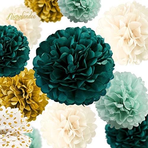 NICROHOME Sage Green Tissue Paper Pom Poms Party Decorations, 12 PCS White  Pink Green Birthday Baby Shower Decorations, Boho Neutral Wedding Bridal