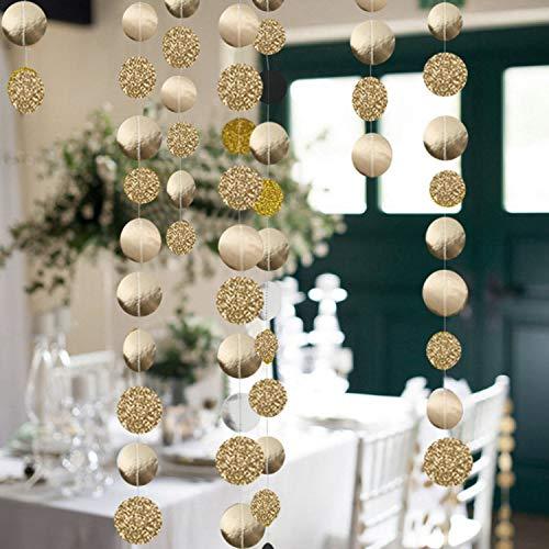 5Pcs Glitter Champagne Gold Paper Circle Dots Garland Banners Streamers Hanging Bunting Ornament for Engagement Party Bridal Shower Wedding - If you say i do