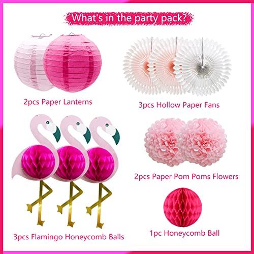 Tropical Pink Flamingo Party Decorations, Pom Poms Honeycomb Balls Paper Flowers Tissue Paper Fan Paper Lanterns for Hawaiian Summer Beach Luau Party - If you say i do