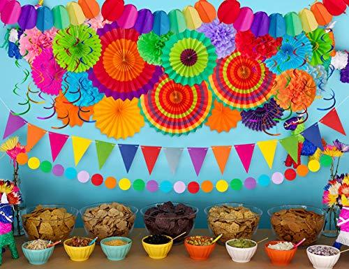 35PCS Fiesta Paper Fan Party Decorations Set - Cinco De Mayo Pom Poms,Pennant,Garland String,Banner,Hanging Swirls Decor Supplies - If you say i do