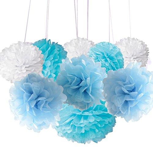 18pcs Tissue Hanging Paper Pom-poms, Hmxpls Flower Ball Wedding Party Outdoor Decoration Premium Tissue Paper Pom Pom Flowers Craft Kit (Blue & White) - If you say i do