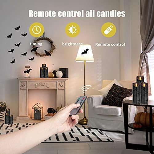 Set of 9 Black Regular Textured Flameless Candles Battery Operated LED Flickering Electric Candles with Remote Control Timer - If you say i do