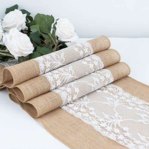 72 Inch Burlap Lace Table Runners Wedding Table Runner - Rustic Table Runner Natural Centerpieces Runners for Party Birthday Decor - If you say i do