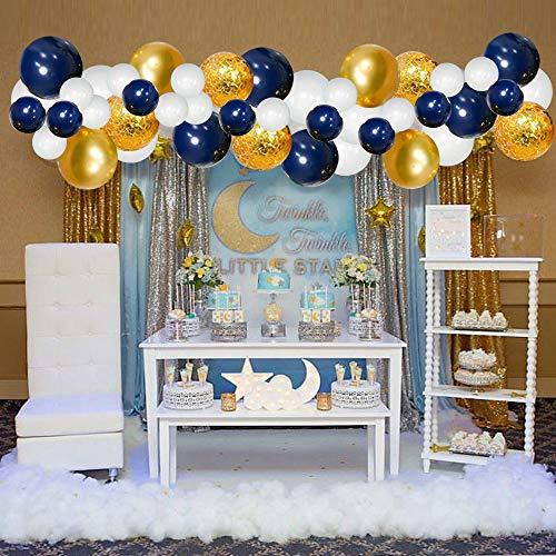 120 pcs Navy and Gold Confetti White Balloons Arch with 16ft Tape Strip & Dot Glue for Party Wedding Birthday DIY Decoration - If you say i do