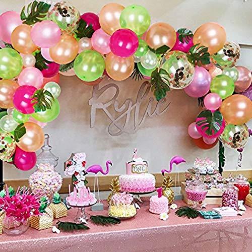 92pcs Tropical Balloons Arch Garland Kit, Pink Green Gold Confetti Balloons with Palm Leaves for Baby Shower Birthday - If you say i do