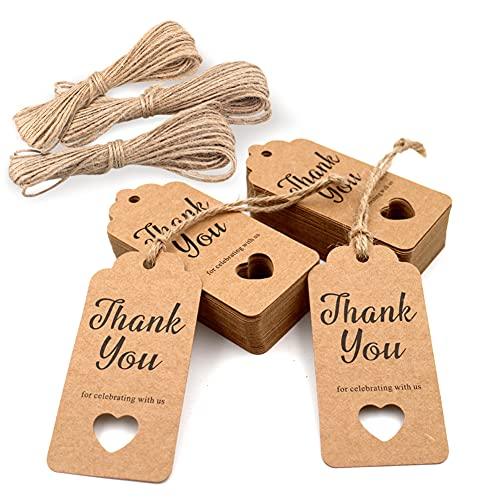 Thank You Tag, Paper Gift Tag Round Gift Tags with 100 Feet Natural Jute Twine Perfect for Crafts & Price Tags Labels,Wedding Parties (Brown)