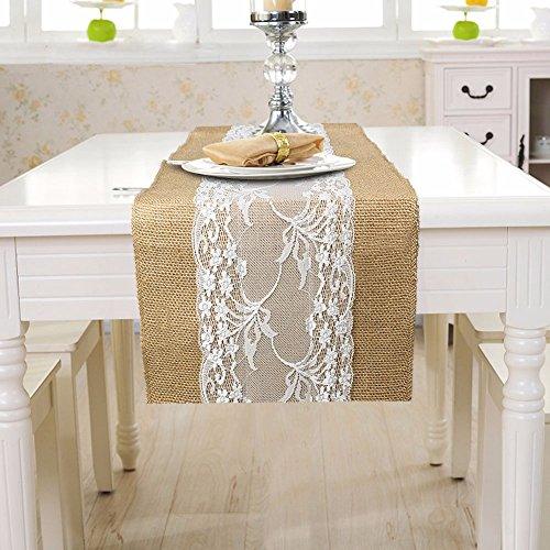 72 Inch Burlap Lace Table Runners Wedding Table Runner - Rustic Table Runner Natural Centerpieces Runners for Party Birthday Decor - If you say i do