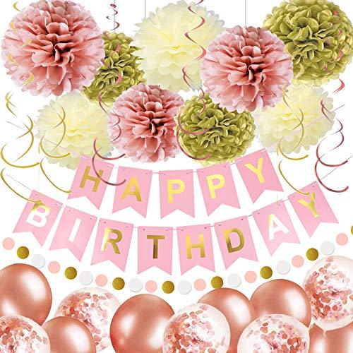 Pink Gold Birthday Party Decorations for Girls, Pink Birthday Decorations with Birthday Banner - If you say i do