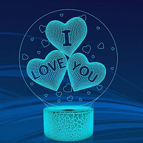 Love 3D Illusion Lamp, Heart Night Light with Remote Control + Timer 16 Color Changing Desk Lamps Kids Room Decor - If you say i do
