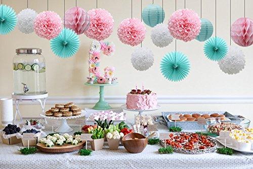 Teal Party Supplies for Bridal Baby Shower First Birthday Party Wedding Decorations (16pcs) Paper Honeycomb Ball Pom Poms Flowers - If you say i do