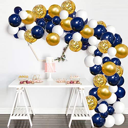 120 pcs Navy and Gold Confetti White Balloons Arch with 16ft Tape Strip & Dot Glue for Party Wedding Birthday DIY Decoration - If you say i do