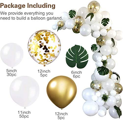 100 pcs Balloon Garland Arch Kit White Gold Confetti Balloons 100PCS Artificial Palm Leaves 6 PCS Balloons for Parties - If you say i do