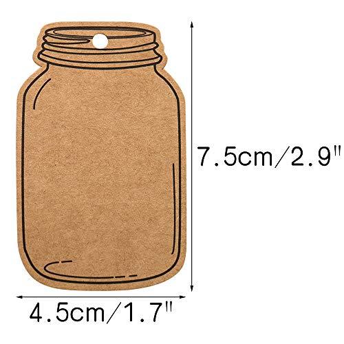 2.9" X 1.7" Vintage Style Mason Jar Shaped Tags,100PCS Brown Kraft Paper Gift Tags with 100 Feet Natural Jute Twine for DIY and Craft - If you say i do