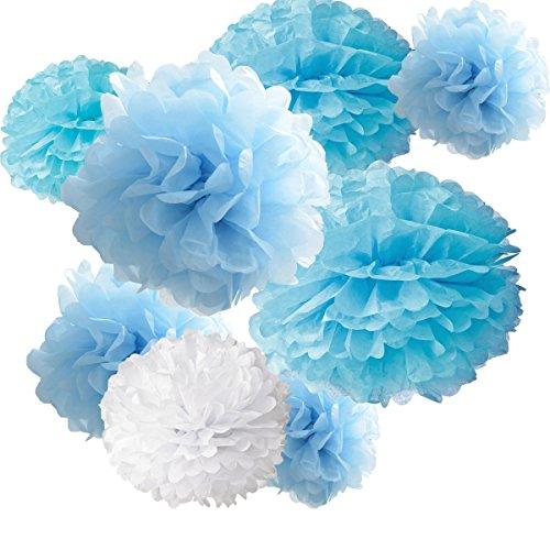 18pcs Tissue Hanging Paper Pom-poms, Hmxpls Flower Ball Wedding Party Outdoor Decoration Premium Tissue Paper Pom Pom Flowers Craft Kit (Blue & White) - If you say i do