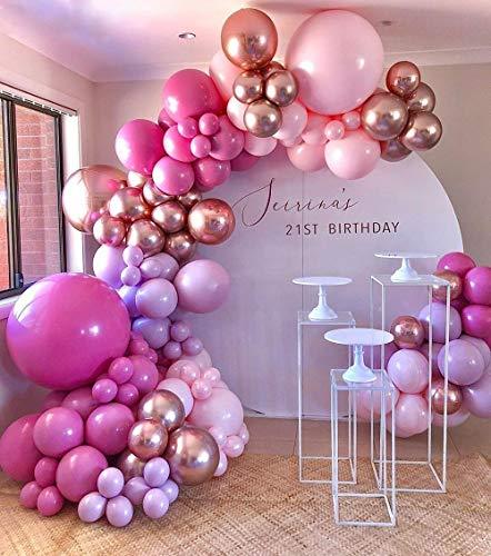 Hot Pink Balloon Garland Arch Kit, 140Pcs Pink Rose Gold Chrome Balloons for Birthday Wedding Party Balloons Decorations, Baby Shower Decorations - If you say i do