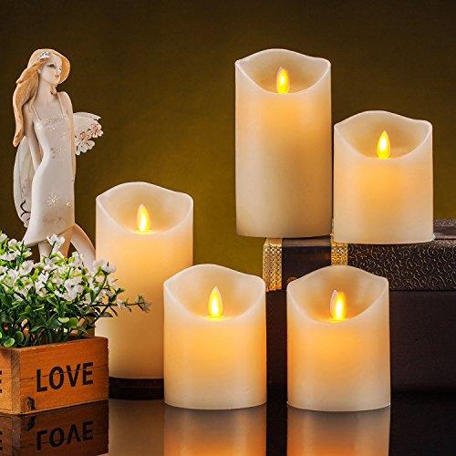 Set of 5 Battery Operated Candles Pillar Realistic Flameless Flickering LED Candles with Remote Control 2 4 6 8 Hours Timer - If you say i do