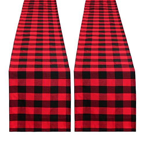 Christmas Table Runner 2 Pack 13x84 Inch Black Red Buffalo Plaid Table Runner - If you say i do