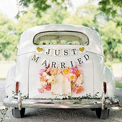 JUST MARRIED Banner Car Decorations, Gold Glitter Just Married Sign Garland for Bridal Shower Decorations, Photo Props and Car Decorations - If you say i do