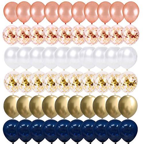 68 Pack Navy Blue Rose Gold Confetti Latex Balloons, 12 inch Birthday Balloons with 65 Feet balloon Ribbon for Birthday Party Wedding - If you say i do