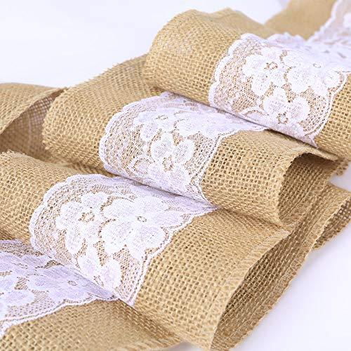 10Pcs Burlap Lace Chair Sashes Hessian Jute Chair Cover Bows Rustic Linen Lace Chair Bows for Wedding Decoration Home Décor (6ââ‚?x 94ââ‚? 10pcs) - If you say i do