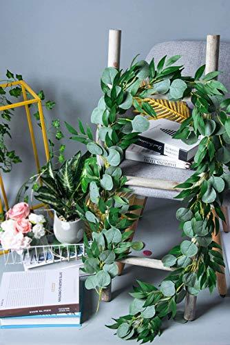 2 Pack Artificial Hanging Leaves Vines, 5.7 Ft Fake Willow Leaves Twigs  Silk Plant Leaves Garland String in Green for Indoor/Outdoor Wedding Decor