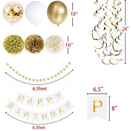 Oumuamua 49 Pack Gold Happy Birthday Decorations for Women Grils, Gold White Birthday Decoration Set with Birthday Banner, Gold White