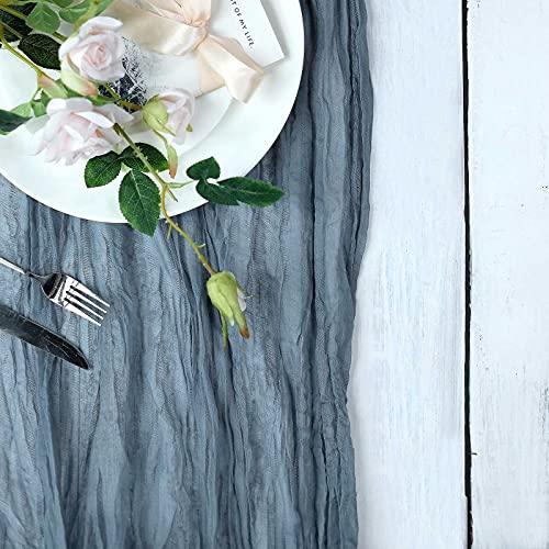 10FT Dusty Blue Cheesecloth Table Runner, Gauze Fabric Boho Wedding Arbor Decor - If you say i do