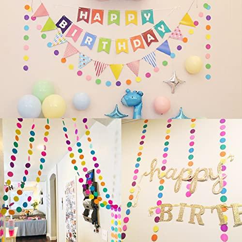 5pcs Colorful Paper Garland Circle Dots Party Hanging Rainbow Decorations for Birthday Wedding, Baby Shower, Classroom Candyland Streamers (66ft) - If you say i do