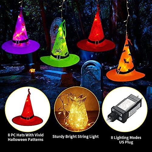 Halloween Decorations Lighted Witch Hats, 8Pcs Hanging Glowing Witch Hats 44ft Halloween Outdoor Lights String with 8 Lighting Modes - If you say i do