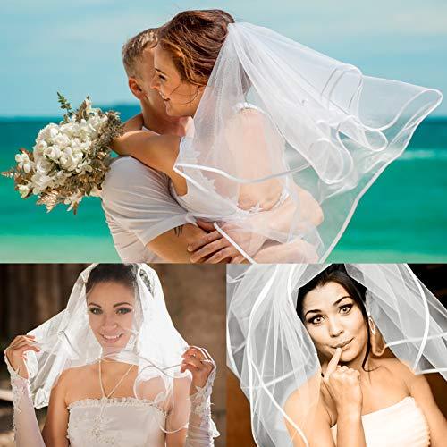 1pc White Bridal Veil with Comb, Hair Brush 2 Tier Ribbon Edge Tulle Double Layer Wedding Short Veil Elegant Fairy Romantic Style Accessories,Temu