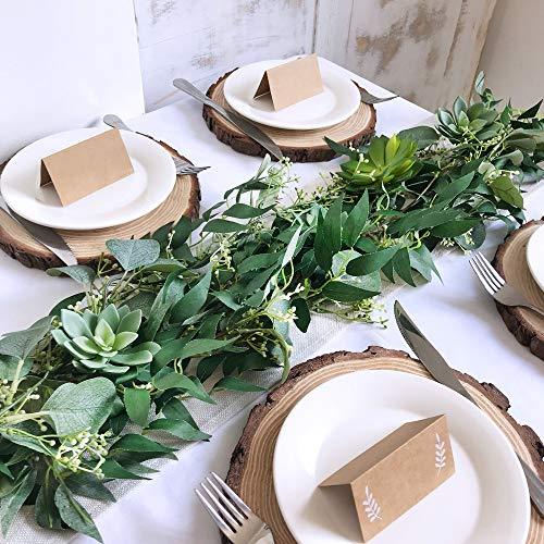 2 Pcs Fake Greenery Garlands Artificial Silver Dollar Eucalyptus Garland in Grey Green and Willow Twigs Garland for Rustic Wedding Arch and Decoration - If you say i do