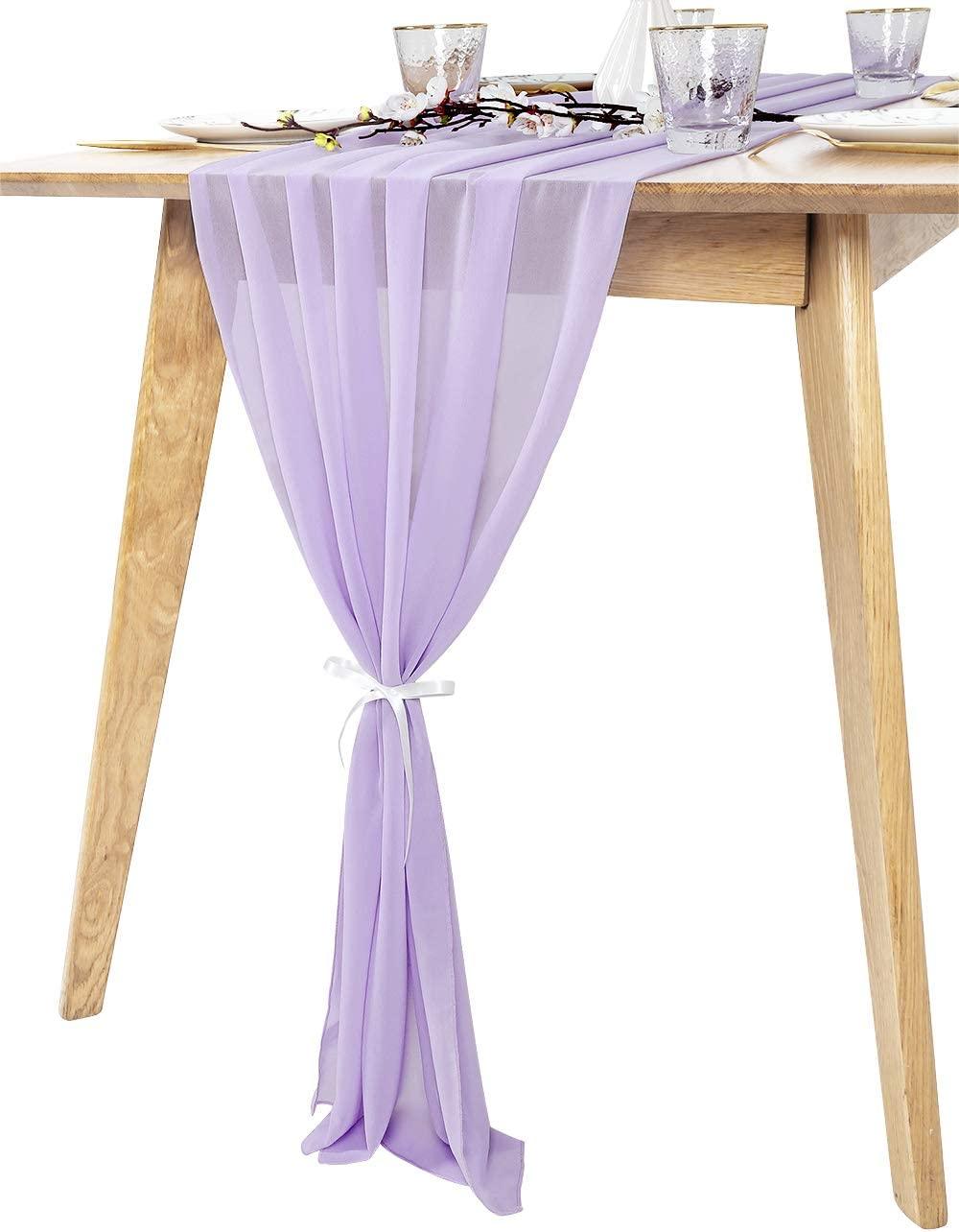 2PCS 10ft Light Purple Chiffon Table Runner Romantic Table Cover Decorations for Wedding - If you say i do