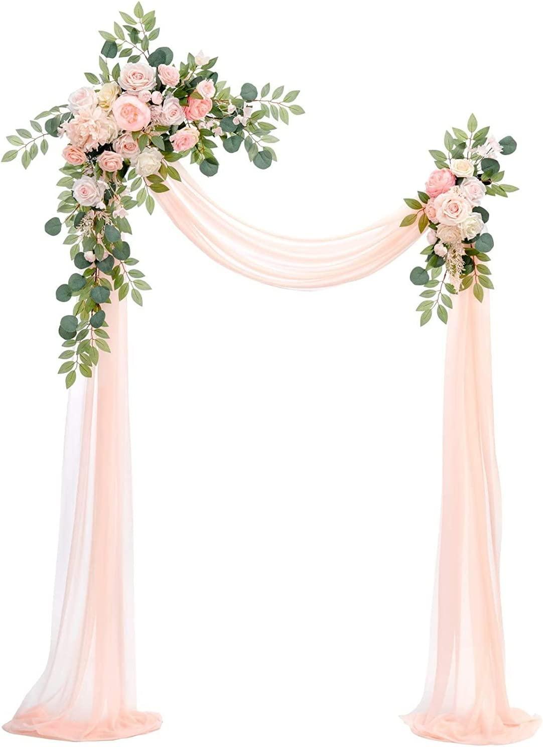 Wedding Arch Flower Arrangement Set Rustic Wedding Arch Decorations with 1pc Sheer Swag for Ceremony and Reception - If you say i do