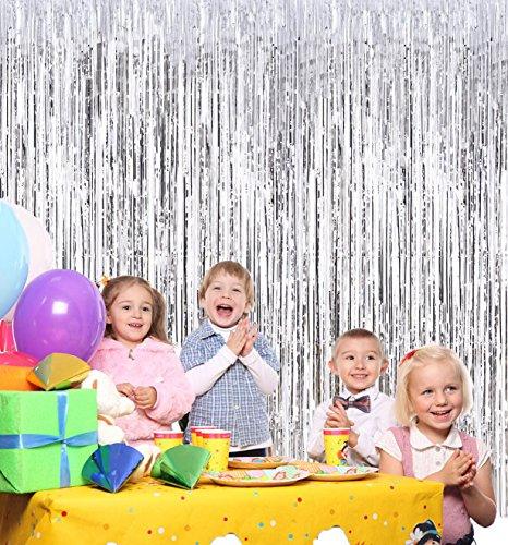 2pcs 3ft x 8.3ft Silver Metallic Tinsel Foil Fringe Curtains Photo Booth Props for Birthday Wedding - If you say i do