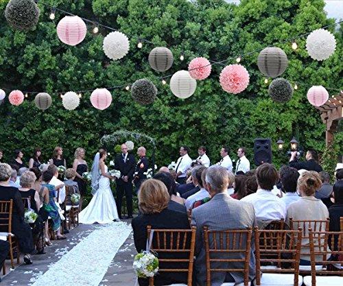 KAXIXI Hanging Party Decorations Set, 15pcs Pink Gray White Paper Flowers Pom Poms Balls and Paper Lanterns for Wedding Birthday Bridal Baby Shower