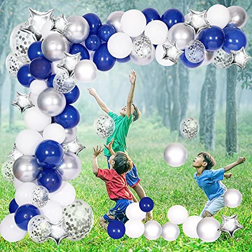 123 Navy Blue Balloon Garland kit,Silver Metallic Confetti And White Balloons Arches Kit with Foil Star Balloon for Birthday Christmas DIY Decorations - If you say i do