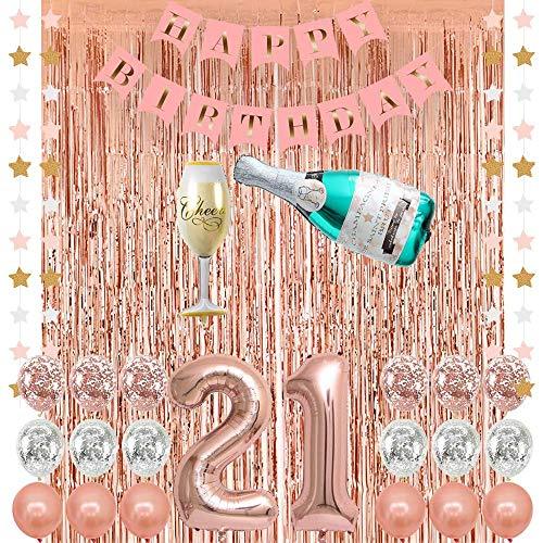 Rose Gold 21 Birthday Party Decorations Supplies, Champagne Balloon, Pink Happy Birthday Banner, 21 Balloons - If you say i do