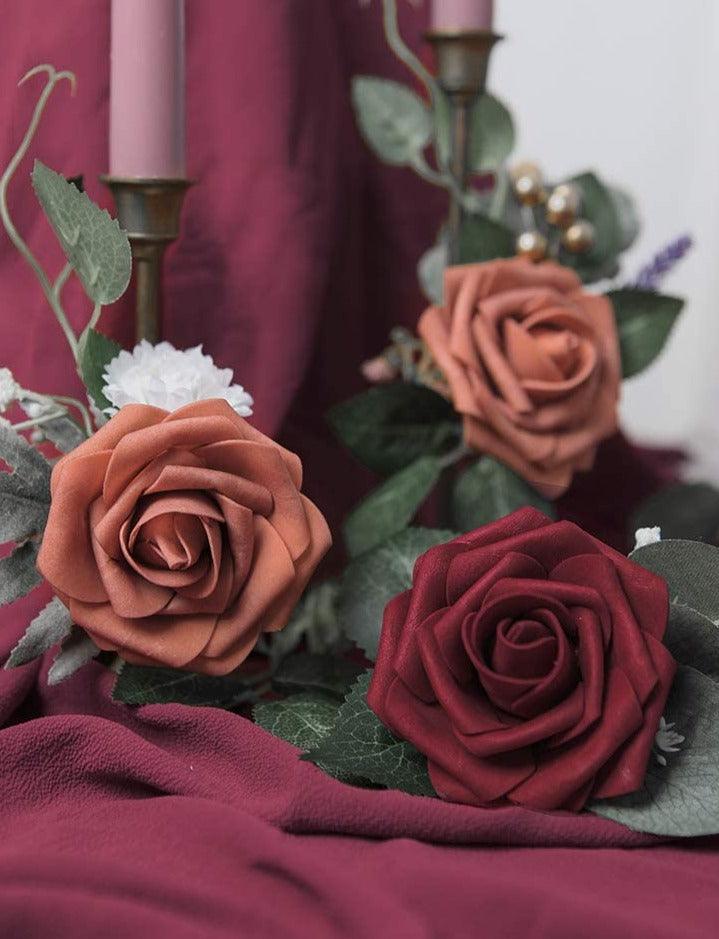 Artificial Flowers 25pcs Real Looking Burgundy Foam Fake Roses with Stems for DIY Wedding Bouquets Red Bridal Shower Centerpieces Party Decorations - If you say i do