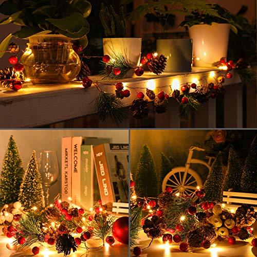 6.5FT 20 LED Red Berry Pine Cone Garland Lights Battery Operated Christmas Garland with Lights - If you say i do