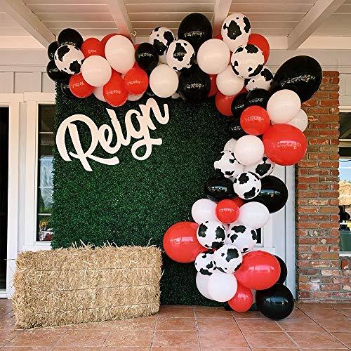 105pcs Balloon Garland Arch Kit, 12inch Cow Printed Balloons, White Black Red Yellow Balloons with 16ft Strip for Farm Birthday Party Cow Theme Party - If you say i do