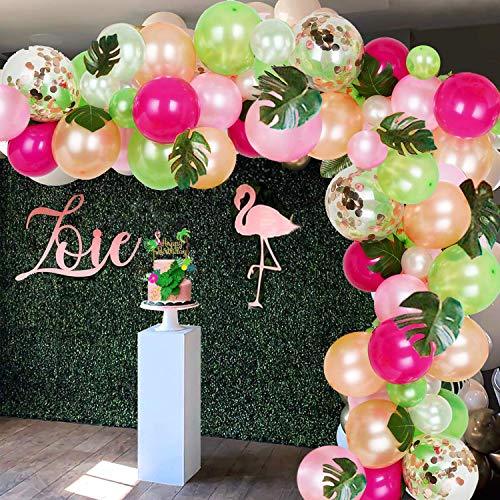 92pcs Tropical Balloons Arch Garland Kit, Pink Green Gold Confetti Balloons with Palm Leaves for Baby Shower Birthday - If you say i do