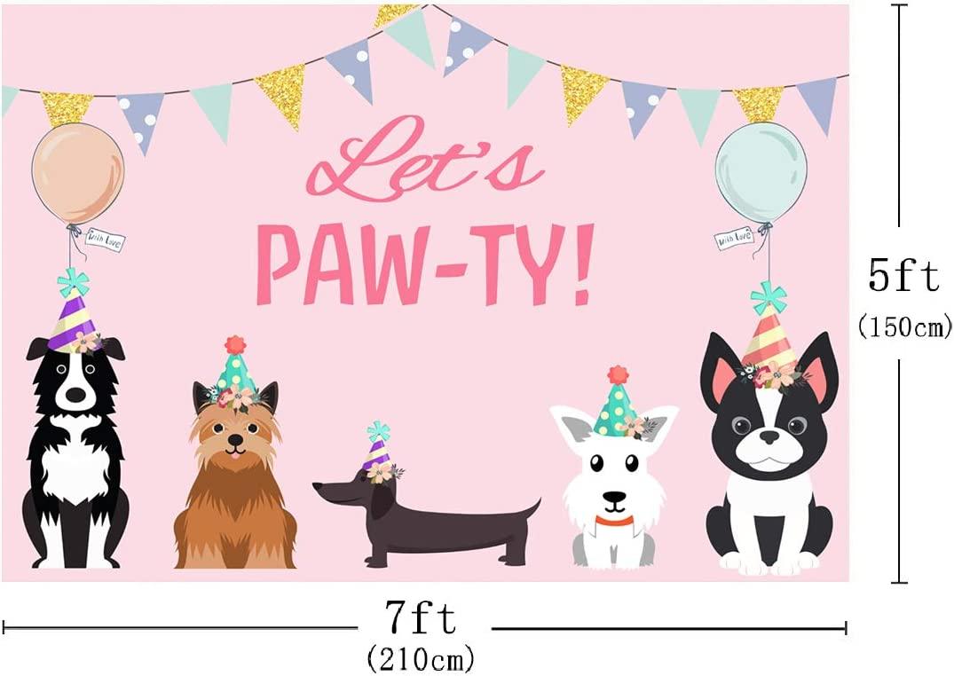 Puppy Dog Happy Birthday Themed Backdrops Let's Paw-ty Doggy Pet Pink Girl Photography Backdrop - If you say i do