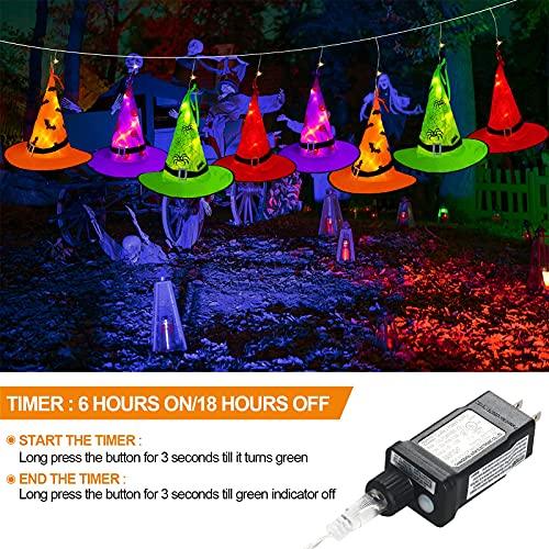 Halloween Decorations Lighted Witch Hats, 8Pcs Hanging Glowing Witch Hats 44ft Halloween Outdoor Lights String with 8 Lighting Modes - If you say i do