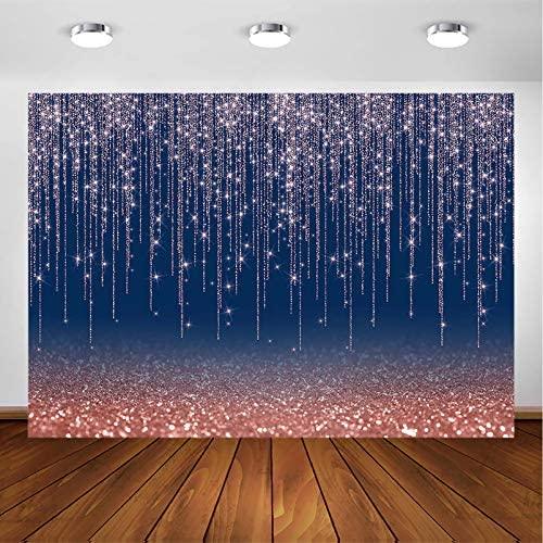 Rose Gold and Navy Glitter Sparkle Backdrop for Adult Kids Bday Party Decorations - If you say i do