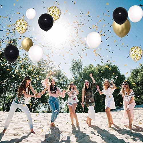 Black and Gold Confetti Balloons, 50 Pack 12inch Latex Gold Balloons Party Balloon Set with Gold Ribbon for Graduation Wedding Birthday Decorations
