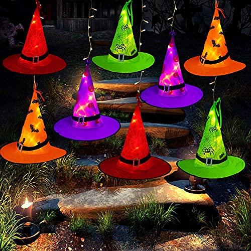 Halloween Decorations Lighted Witch Hats, 8Pcs Hanging Glowing Witch Hats 44ft Halloween Outdoor Lights String with 8 Lighting Modes - If you say i do