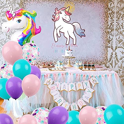 Unicorn Mermaid Balloons with Latex Confetti Balloons, Light Pink Purple Blue Balloons and Ribbons for Birthday Party Decorations - If you say i do
