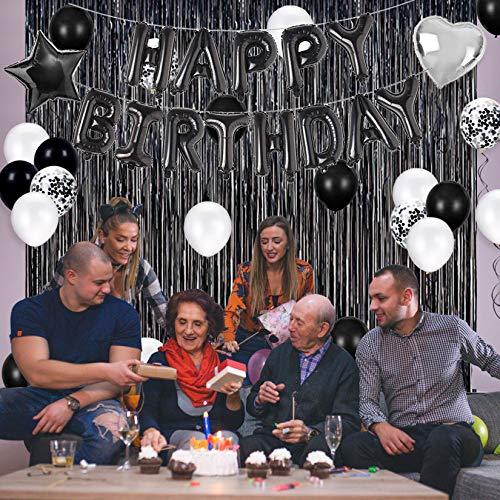 Black Birthday Party Decorations Set with Happy Birthday Balloons Banner, Confetti Balloons, Foil Fringe Curtain for Birthday Party Supplies - If you say i do